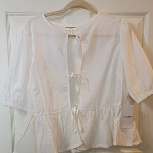 Mixed Threads White Tie-Front Peplum Top